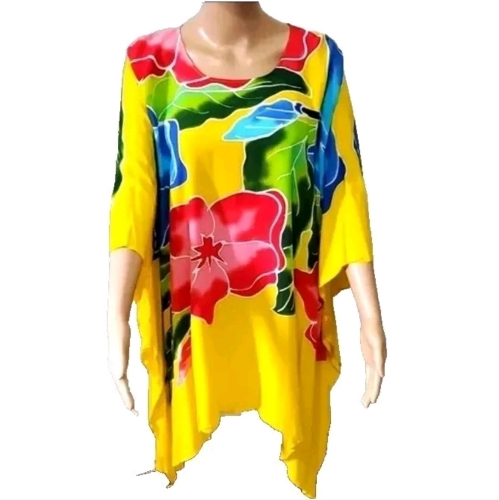 Yellow Hand Painted Kaftan Pullover One Size